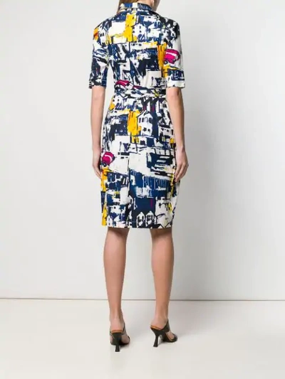 Shop Samantha Sung Abstract Print Shirt Dress - Blue