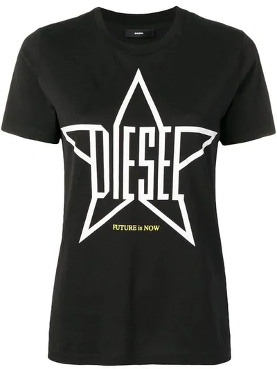 Shop Diesel Logo Star Print T-shirt In Black