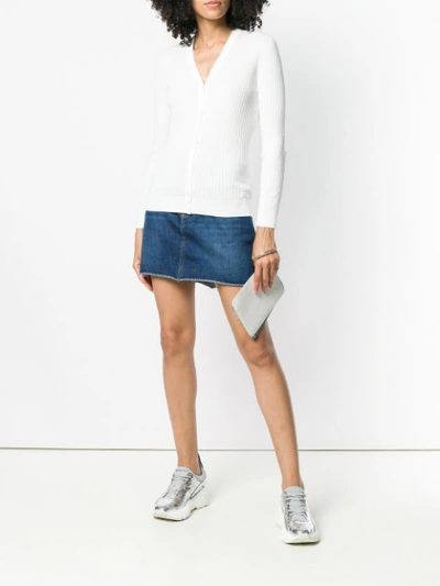Shop Courrèges Rib Knit Fitted Cardigan In White
