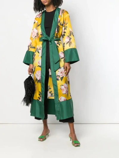 Shop F.r.s For Restless Sleepers Floral Print Robe Coat In 318 Yellow