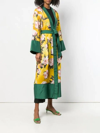 Shop F.r.s For Restless Sleepers Floral Print Robe Coat In 318 Yellow