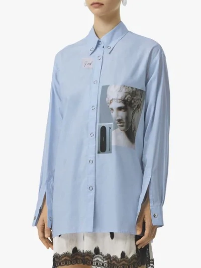 Shop Burberry Press-stud Collar Montage Print Shirt In Blue