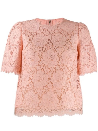 Shop Dolce & Gabbana Scalloped Lace Blouse In F0210