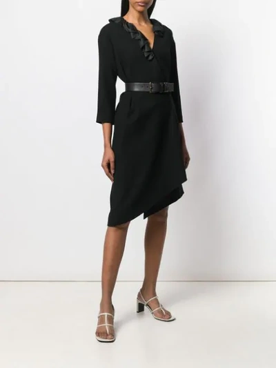 Pre-owned Louis Vuitton Ruffled Belted Dress In Black