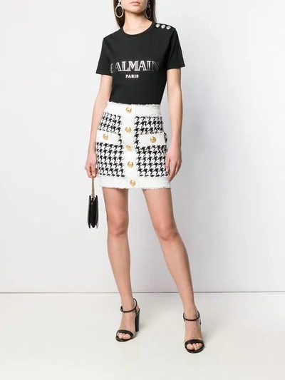 Shop Balmain Tweed Knit Mini Skirt In Black