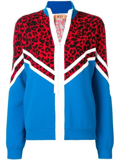 Shop N°21 Leopard-print Zipped Sweatshirt In Blue