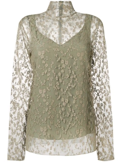 Shop Chloé Sheer Floral Blouse In Green