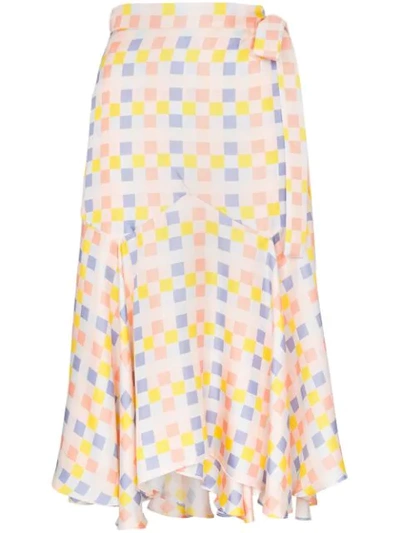 Shop Paper London Check Wrap Midi-skirt In Multicolour