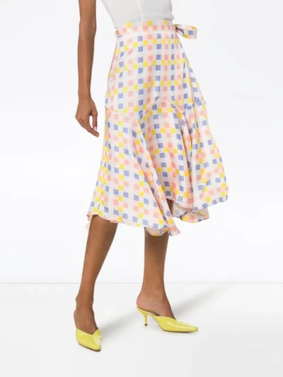 Shop Paper London Check Wrap Midi-skirt In Multicolour