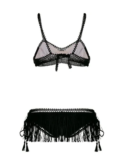 Shop Alanui Fringe Crochet Bikini In Black