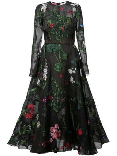 Shop Oscar De La Renta Botanical Cocktail Dress In Black