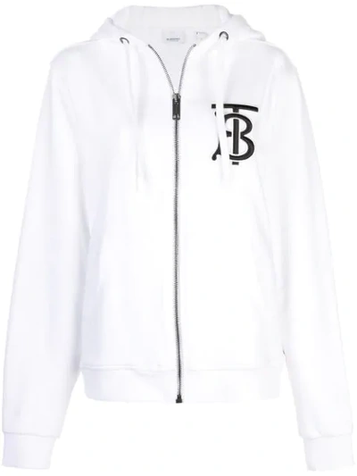 Shop Burberry Tb Monogram Hoodie In White