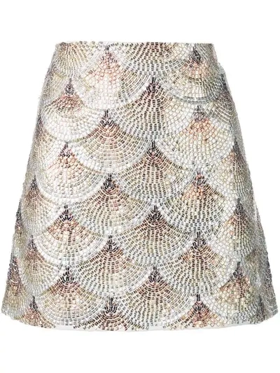 Shop Oscar De La Renta Embellished Fan Skirt In Gold