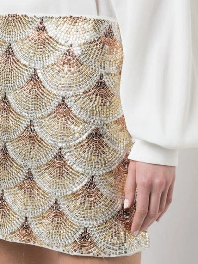 Shop Oscar De La Renta Embellished Fan Skirt In Gold