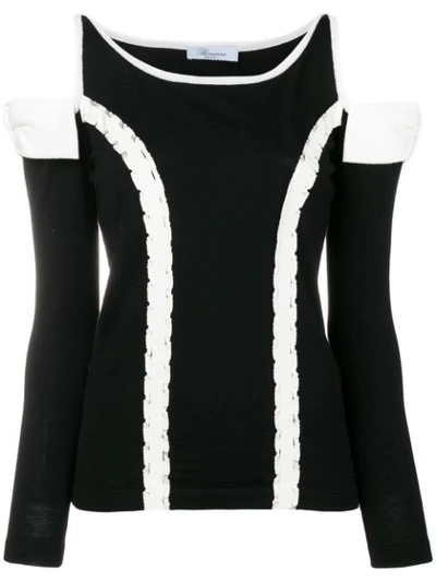 Shop Blumarine Cut-out Shoulder Sweater - Black