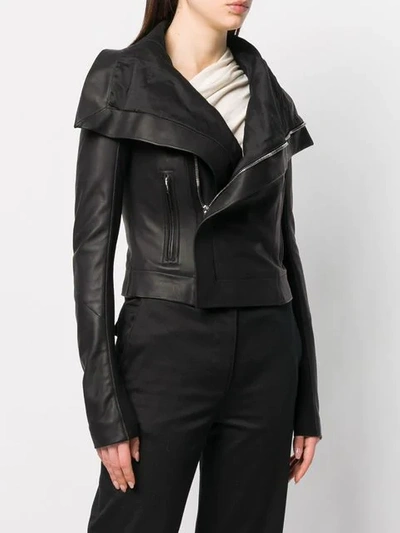 RICK OWENS OPEN COLLAR BIKER JACKET - 黑色