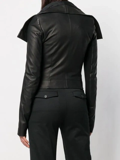 RICK OWENS OPEN COLLAR BIKER JACKET - 黑色