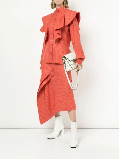 Shop Irene Gingham-print Asymmetric Skirt In Multicolour