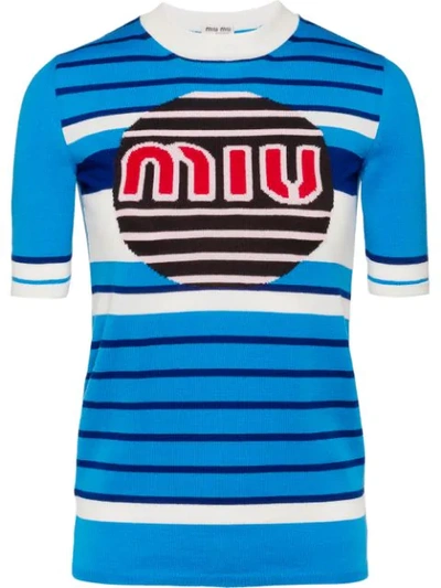 Shop Miu Miu Pullover Mit Logo In Blue