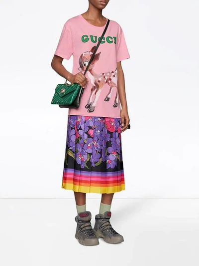 Shop Gucci Cotton T-shirt With Fawn In Pink