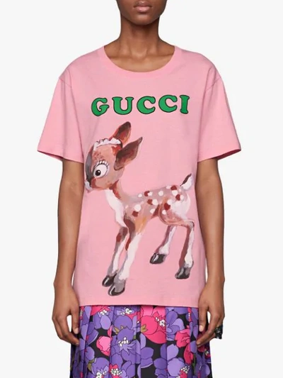 Shop Gucci Cotton T-shirt With Fawn In Pink