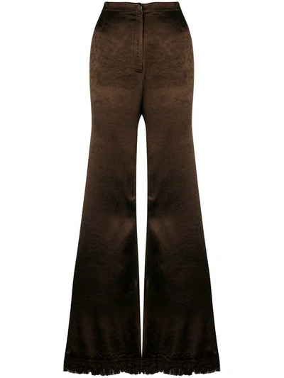 Shop Marni Frayed Flared Trousers In Brown