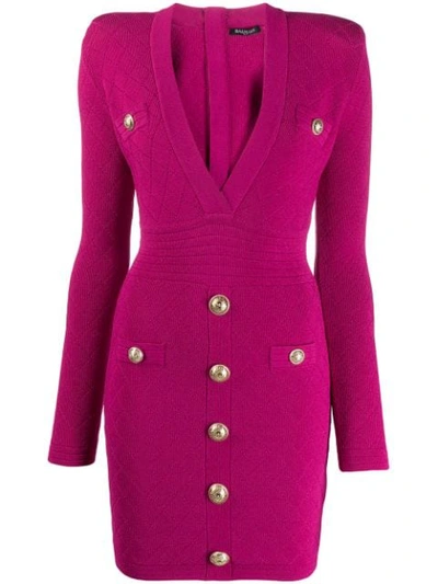 Shop Balmain Cinched Waist Pointelle-knit Dress In Pink