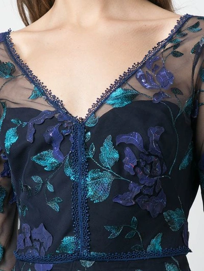 Shop Marchesa Notte Full Length Floral Dress In Blue