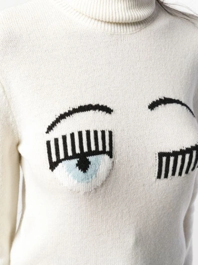 Shop Chiara Ferragni Blinking Eye Roll Neck Sweater In Panna/cream