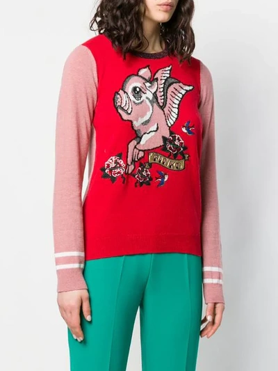 Shop Pinko Flying Pig Knitted Sweater In Red