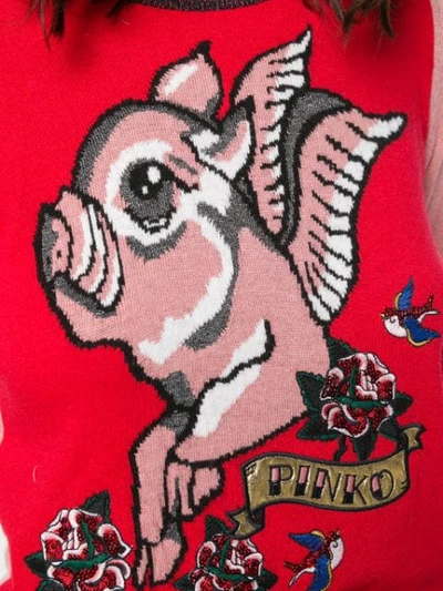 Shop Pinko Flying Pig Knitted Sweater In Red