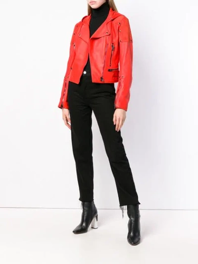 Shop Tom Ford Biker Cropped Jacket In Red