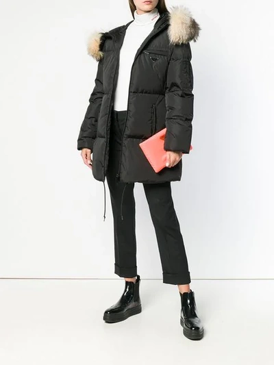 Shop Prada Padded Fur Parka In F0002 Black