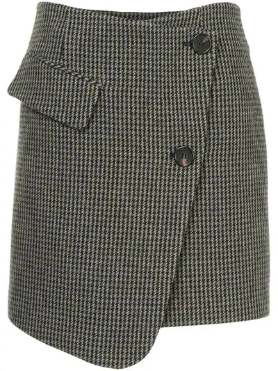 Shop Goen J Houndstooth Asymmetric Wrap Skirt In Grey