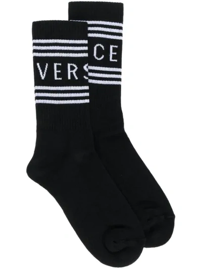 Shop Versace Jacquard Logo Knit Socks In I464