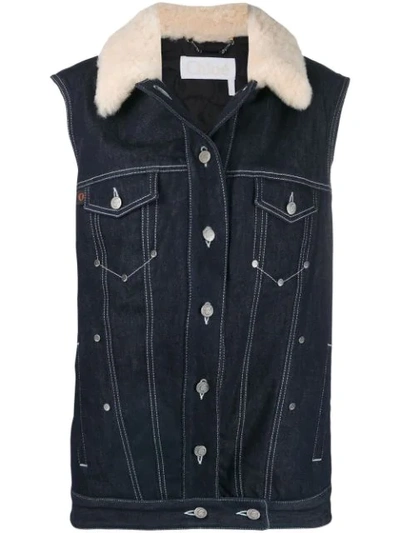 Shop Chloé Sleeveless Denim Jacket In Blue