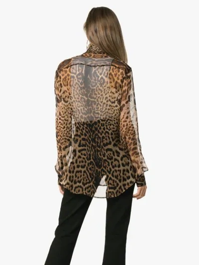 Shop Saint Laurent Leopard Print Pussy Bow Shirt - Brown