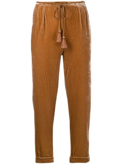 Shop Mes Demoiselles Textured Cropped Trousers In Brown