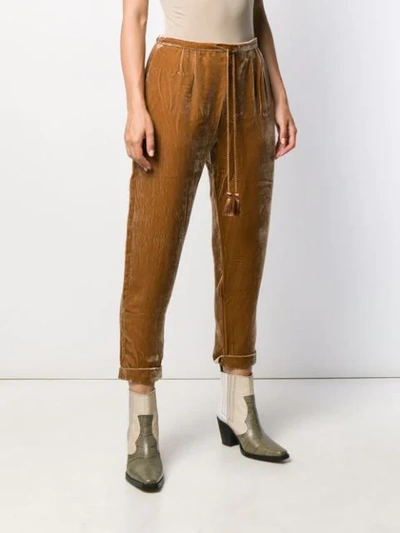 Shop Mes Demoiselles Textured Cropped Trousers In Brown