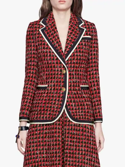 Shop Gucci Geometric Tweed Jacket In Red