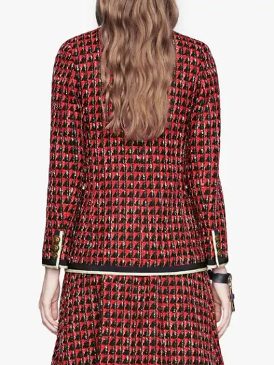 Shop Gucci Geometric Tweed Jacket In Red