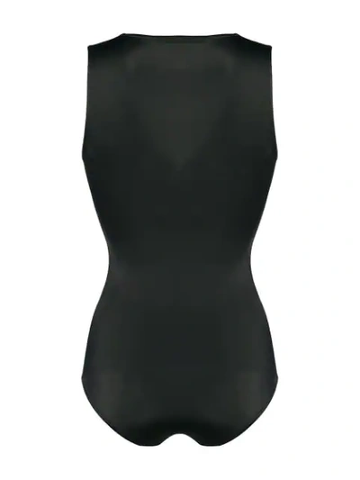 Shop Balmain Embossed Button Swimsuit In Black