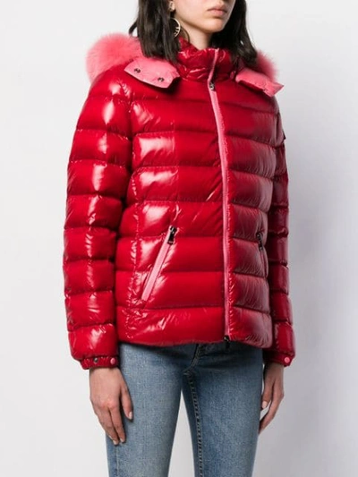 MONCLER 人造皮草边饰羽绒夹克 - 红色