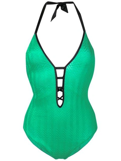 MISSONI MARE HERRINGBONE CUT-OUT DETAIL SWIMSUIT - 绿色