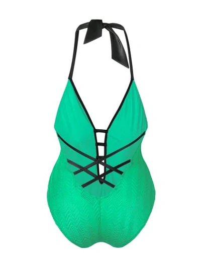 MISSONI MARE HERRINGBONE CUT-OUT DETAIL SWIMSUIT - 绿色