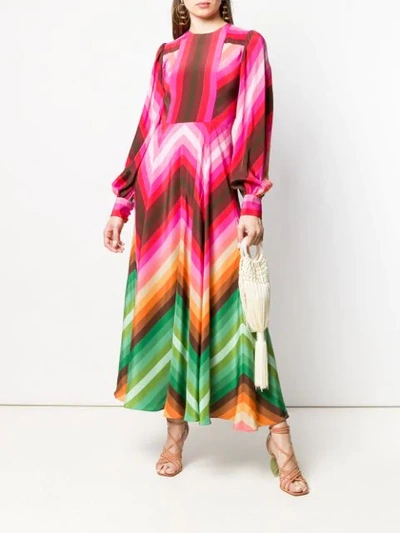 Valentino Long-sleeve Rainbow-print Long Silk Dress In Pink