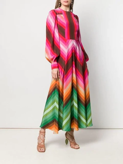 Valentino Long-sleeve Rainbow-print Long Silk Dress In Pink