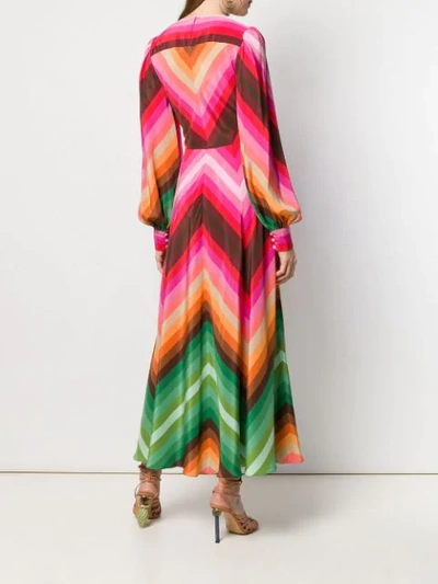 Valentino Long-sleeve Rainbow-print Long Silk Dress In Pink