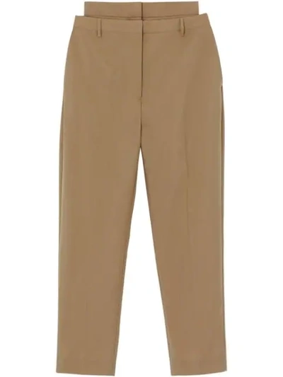 Shop Burberry Double-waist Mohair Wool Trousers In Brown