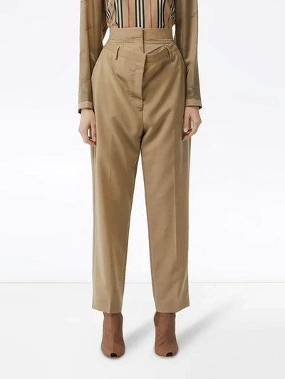 Shop Burberry Double-waist Mohair Wool Trousers In Brown